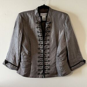 J.R. Nites‎ Carol Lin Iridescent Brown Gray Satin Blouse Jacket Formal Sz 14